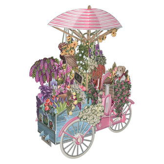 3D Pop Up wenskaart - The Flower Seller&#039;s Pink Bicycle