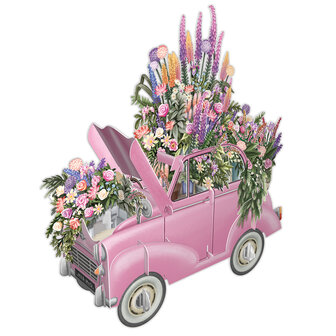 3D Pop Up wenskaart - The Pink Flower Car