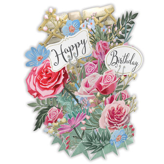 3D Pop Up wenskaart - Happy Birthday Flowers